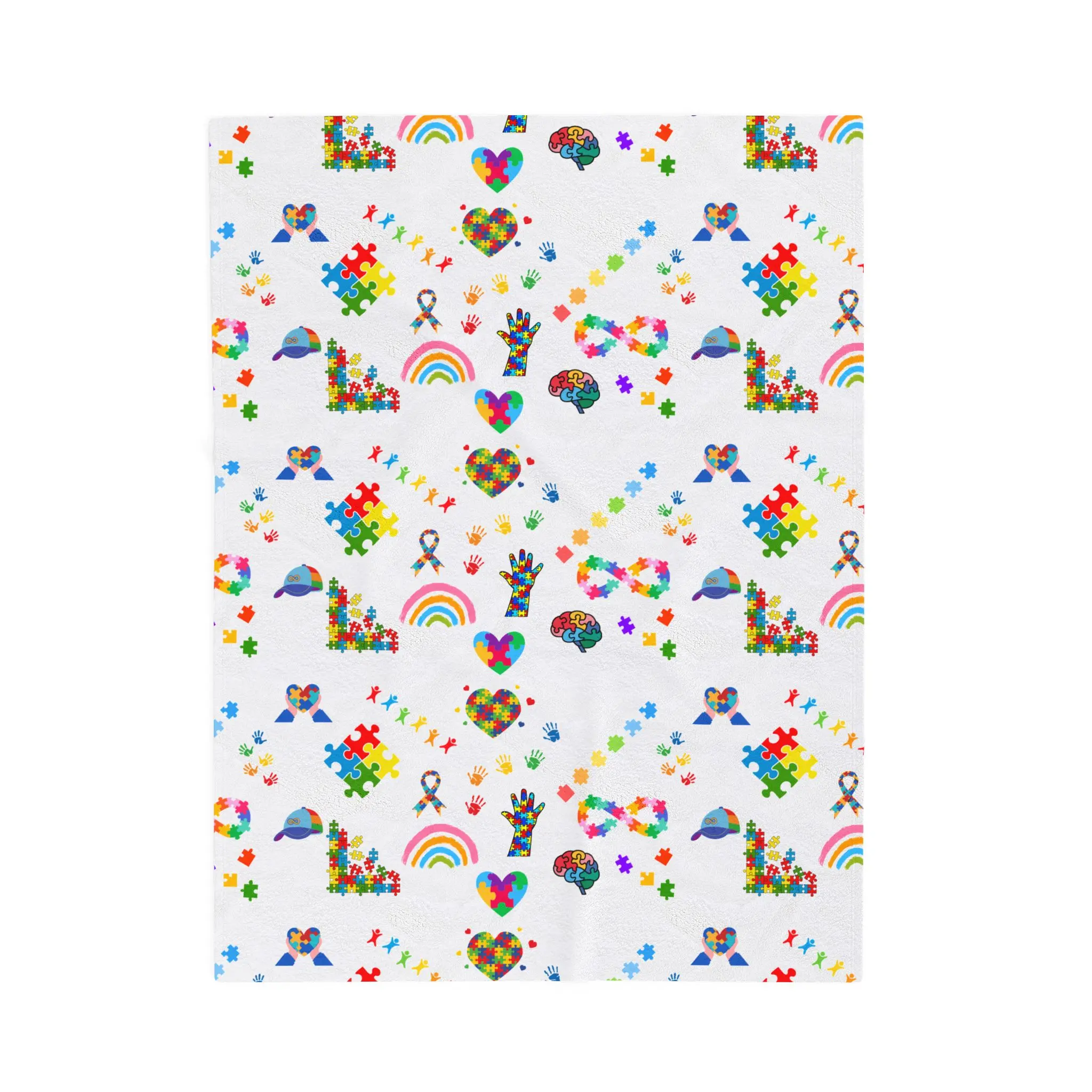 Autism Awareness Velveteen Plush Blanket – Rainbow Puzzle & Hope Symbols
