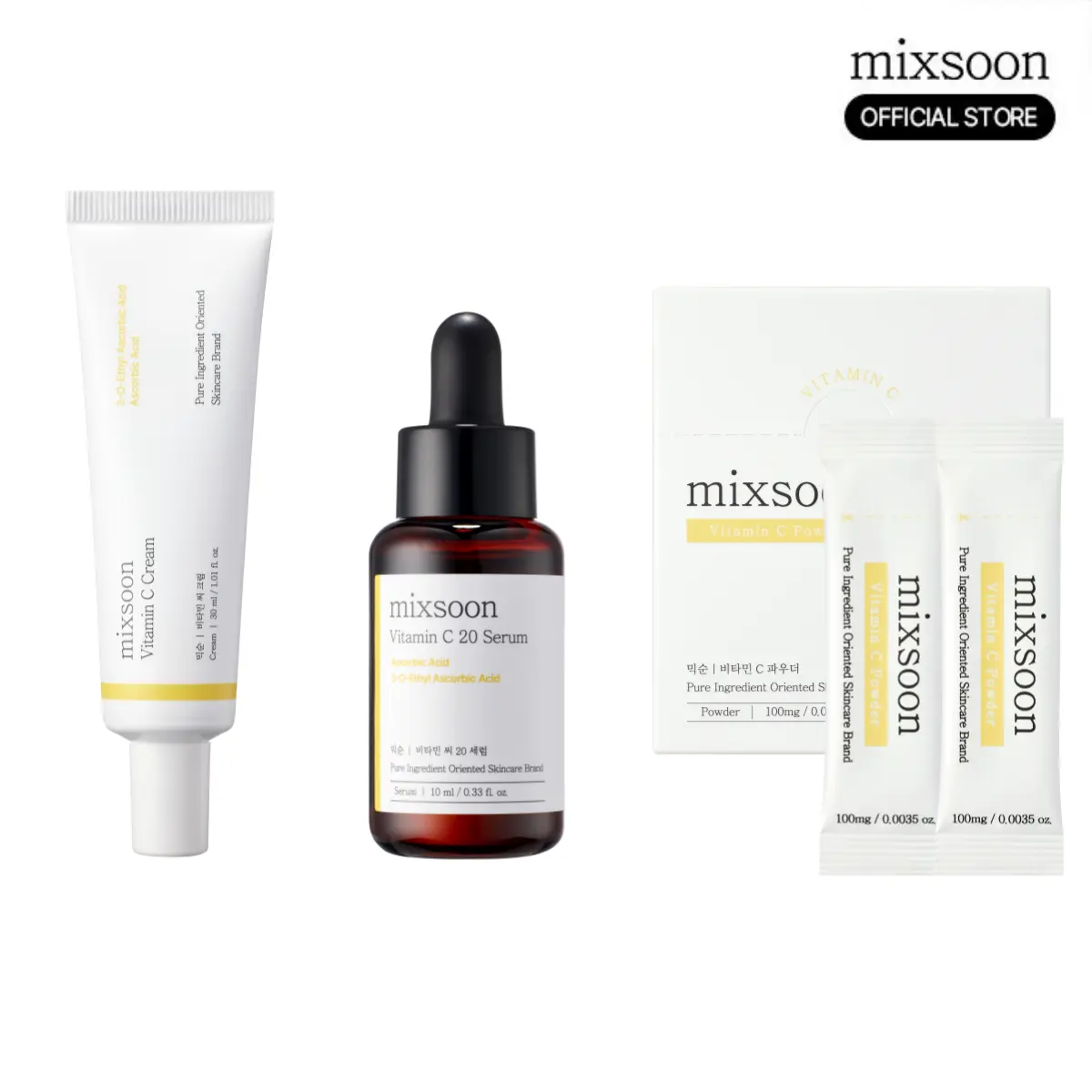 [mixsoon Official] Chilled Vitamin C Core Treatment Set (Serum + Cream + Powder) - Gentle Daily 3-Step Routine with High-Potency Fresh Vitamin C, Niacinamide for Dark Spot Care, Even Skin Tone, Radiant Glow, Moisturizer, Body Care