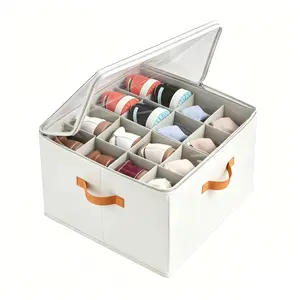 Shoe Organizer for Closet Premium,Fabric Shoe Storage Boxes with Clear Cover,Adjustable Compartments Organizer with Sturdy Handles, Foldable Closet Bin Fits 8-16 Pairs