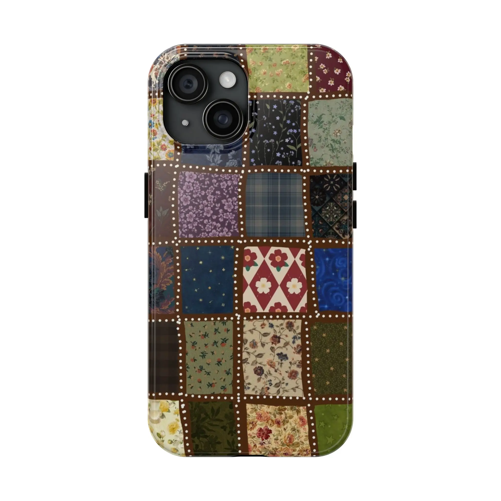 Vintage Patchwork Smartphone Casing - Quilted Fabric Protector Accessories for iPhone 17/16/15/14/13/12/11 Pro Max, XR, Xs, 6/7/8 Plus, SE & Samsung Galaxy S25, Shockproof Heavy-Duty Girly Retro Cover for Devices