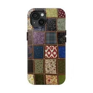 Vintage Patchwork Phone Case for IP 17 16 15 14 13 12 11 Pro Max XR Xs 6 7 8 Plus SE, Unique Quilted Fabric Design for Retro Lovers Case, Shockproof Heavy Duty Protective Cover, Girly Vintage Tough Case