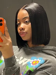 Double Drawn Black Straight Wig Human Hair 5x5 Bob Straight Lace Front Wig, Lace Glueless Wig, Women’s Simple and fashionable look, Pre Plucked Pre Cut Natural Hairline,Beginner-Friendly Wigs for All-Day Wear