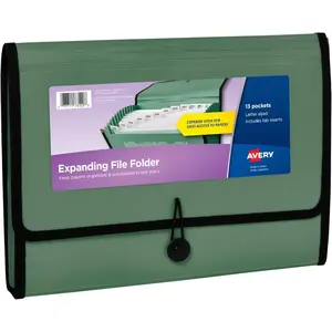 Expanding File Folder Organizer, 13-Pocket Accordion File Organizer, Sage, Holds 425 Letter/A4-Size Sheets (73555)