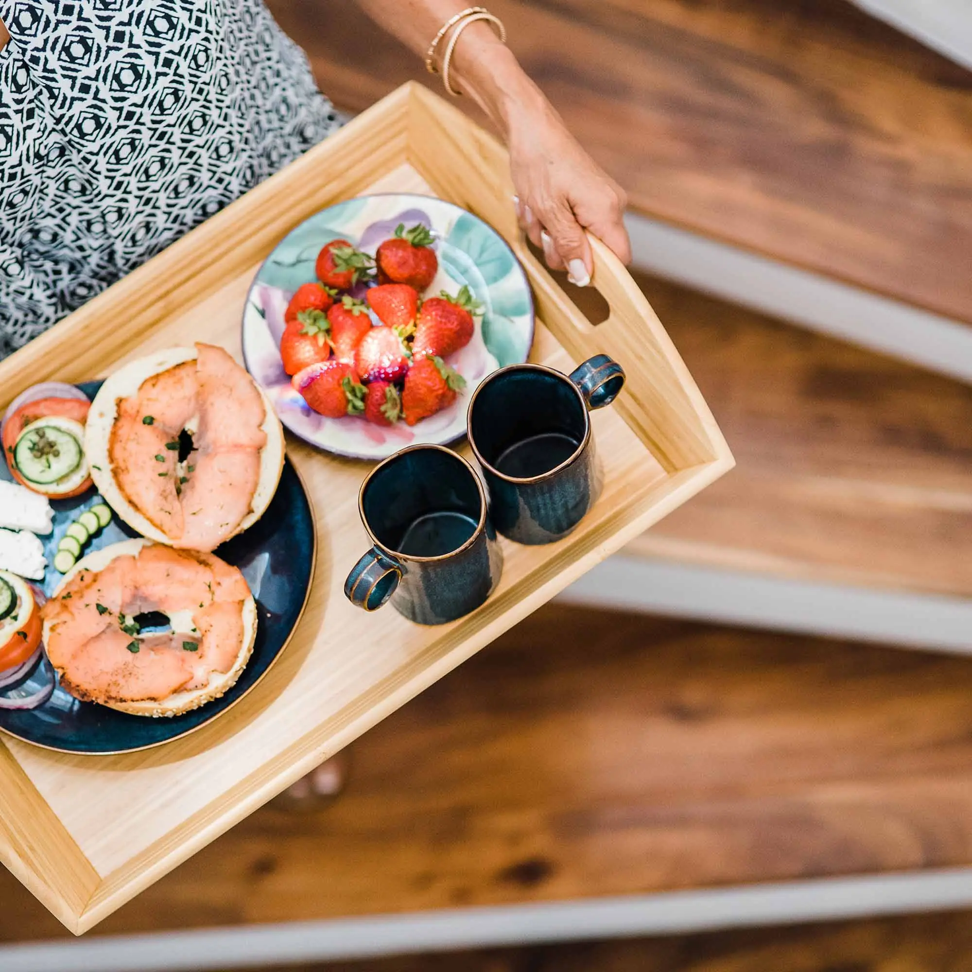 Totally Bamboo Butler's Serving Tray with Handles, 23" x 15" - Durable Tray for Breakfast, Drink Service, Grilling & More