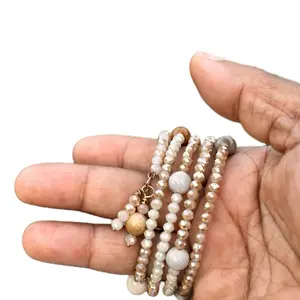 Champagne Memory Wire Bracelet Stack - Elegant Beaded Design for Stylish Wear Inspire fashionable match