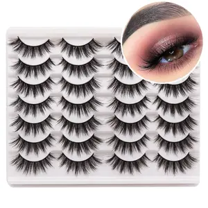 Natural Look Faux Mink False Eyelashes, Handmade Fluffy, 14 Pairs, Cat Eye Lashes
