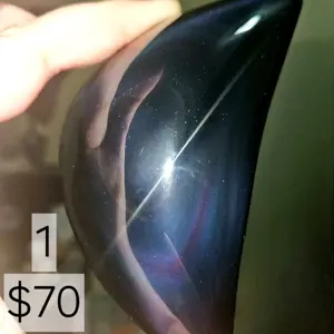 Black Rainbow Obsidian Moon Carving - Hand-Carved Crystal - Home Decor - Celestial