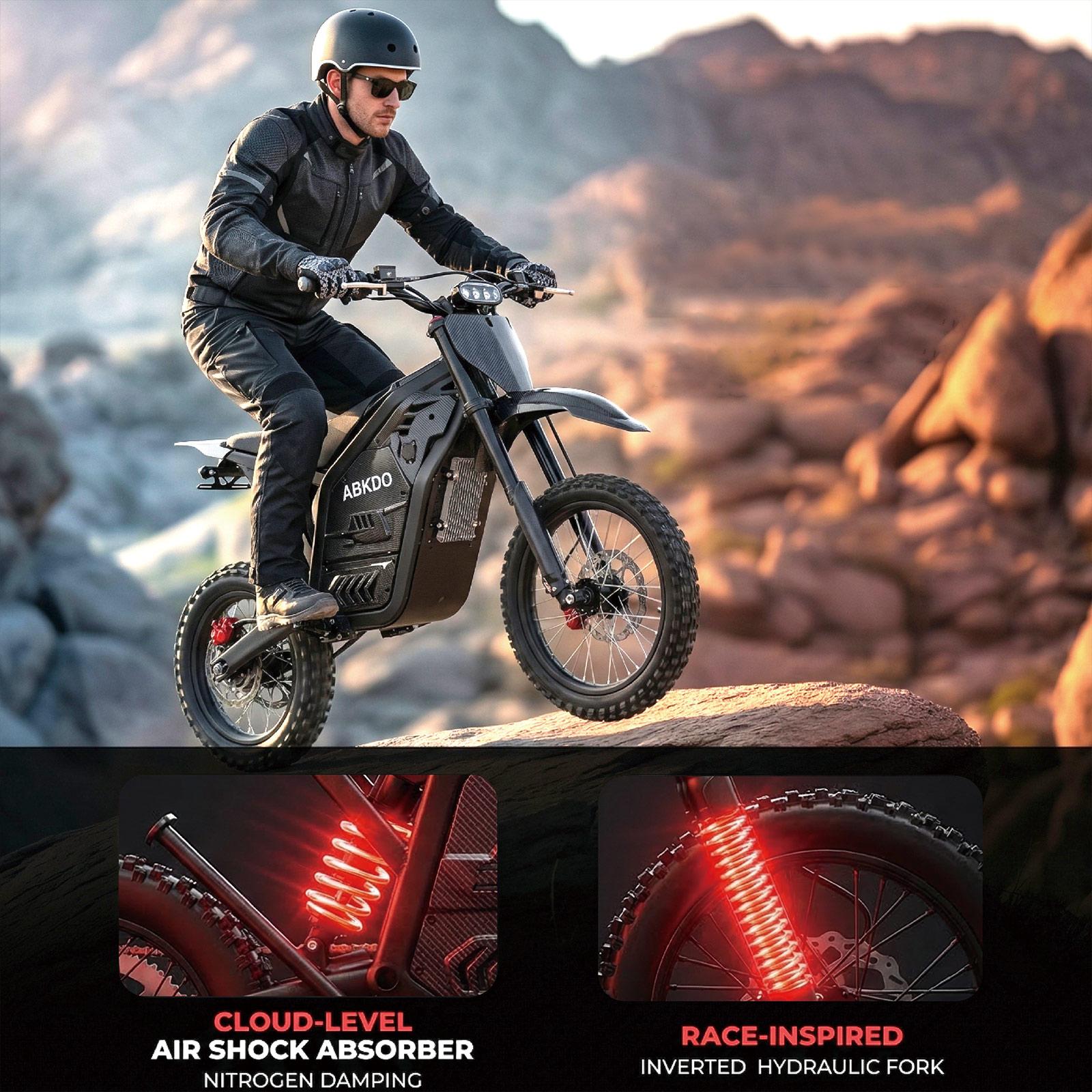 ABKDO 4000W Peak Electric Bicycle with Front Suspension 48V 23AH Battery 14" Inch Tires 45 MPH Speed 40 Miles Range for Snow Mountain Road Riding