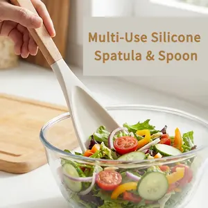 Heat Resistant Silicone Salad Spatula with Wooden Handle, Non-Stick Pan Safe Cooking Utensil