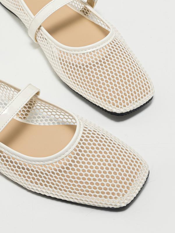 Summer Breathable Women's Flat Sandals with Square Toe Lightweight Comfort Mary Jane Ballet Shoes Casual Hollow Design for Stylish Look - Soft