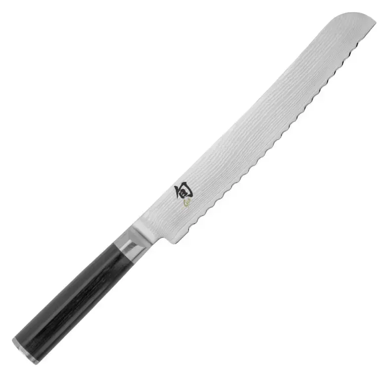 Shun Classic 9" Serrated Edge Bread Knife, Stainless Steel Kitchen Knife with VG-10 Blade Core, Damascus Blade, Durable Ebony Wood Handle, Kitchen Accessory