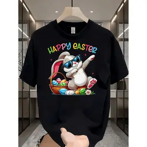 Mens Casual Happy Easter Bunny Graphic T Shirt With Glasses And Egg Basket Design Perfect Holiday Gift For Men