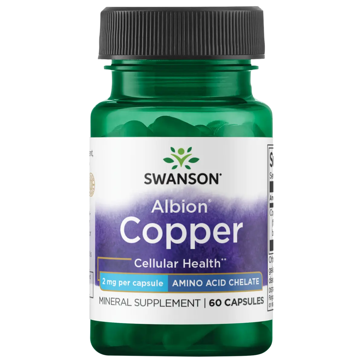 Swanson Albion Copper 2 mg Cellular Health Mineral Supplement - 60 Capsules for Health and Vitality