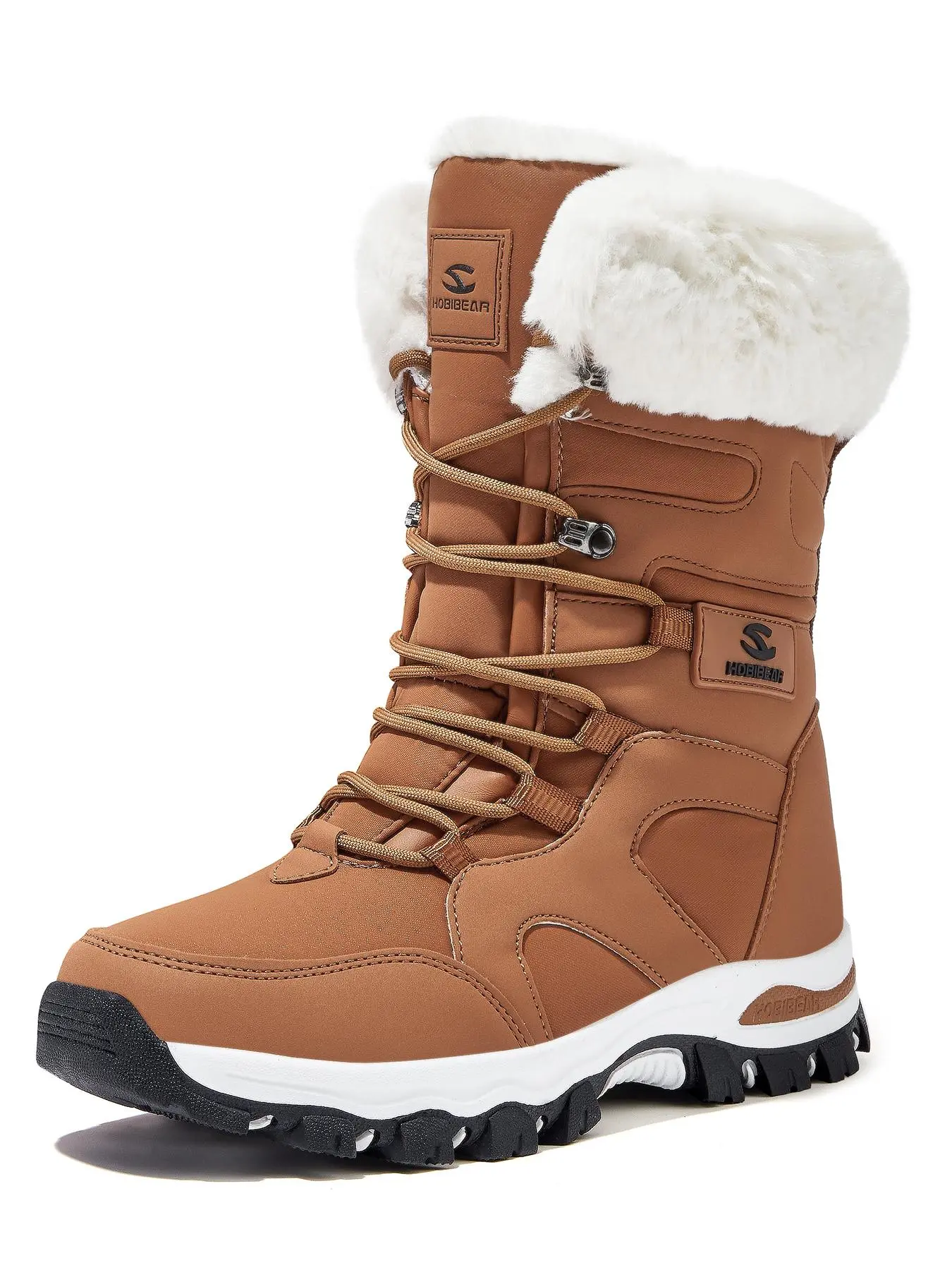 HOBIBEAR Men's snow boots with winter plush and thick adult boots, midsole plush boots, waterproof and non slip men's and women's boots, fashionable lace up ski boots