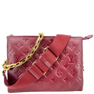 Pre-owned Louis Vuitton Embossed Leather Shoulder Bags Coussin PM Monogram Shoulder Bag Burgundy
