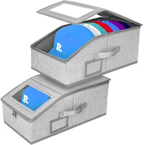 Portable Foldable Baseball Cap Storage Box with Zippered Transparent Window – Stackable & Dustproof Hat Organizer for Home and Travel