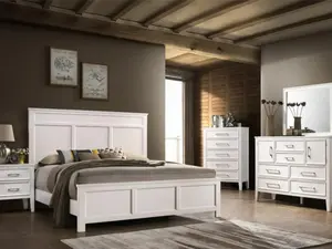 00-677W-4PC 4 pc Andover white finish wood modern rustic style paneled headboard queen bed set