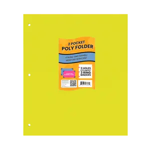 Yellow Poly Pocket Binder Folder - 2-pockets With Business Card Slots, Fits Standard 3-Ring Binder