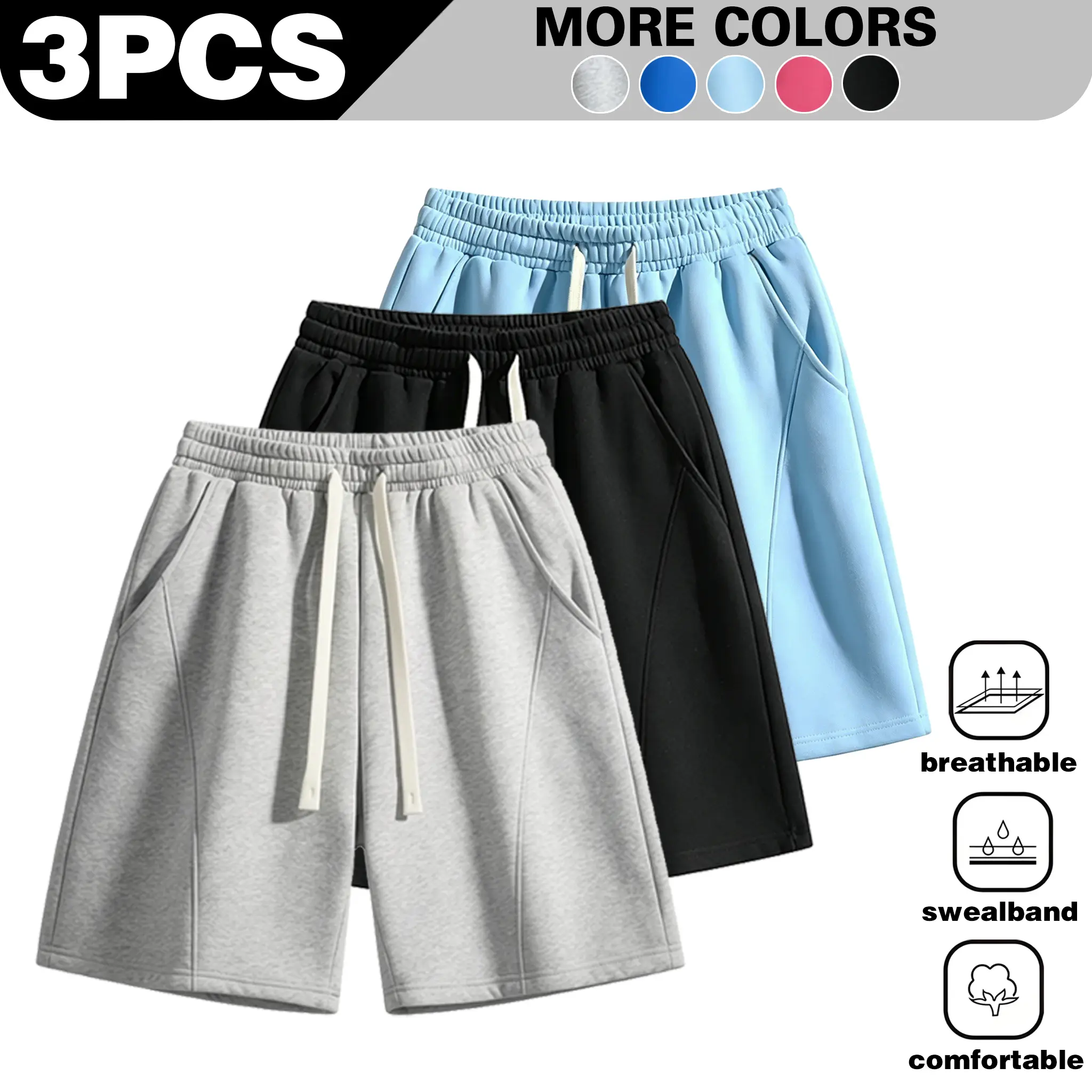 Pack Athletic Shorts with Pockets Elastic Waist Drawstring Joggers for Gym Men Casual Sweatshorts Lounge Workout Antipilling Activewear Bottoms Running Training Bottoms More Colors Available