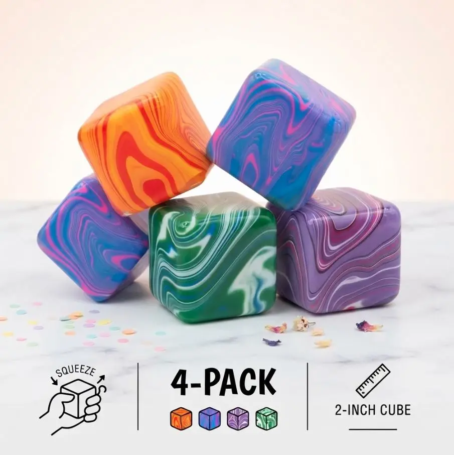 4-Pack 2-Inch Squishy Fidget Cubes, Sensory Stress Reliever, Anxiety Squishies, Decompression Blocks, Stress Reducing Blocks for Kids & Adults, Squishy Sensory Fidgets