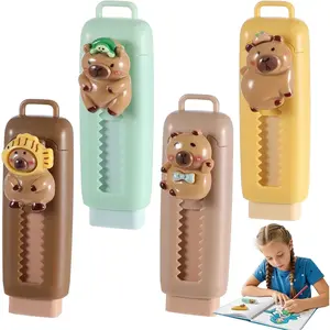 4Pcs Retractable Erasers Cute Capybara Rubber Push-Pull Eraser Soft Rubber Sliding Animal Fun Pencil Erasers for      Boys Girls Students Capybara Lovers School Office Supply Stationery