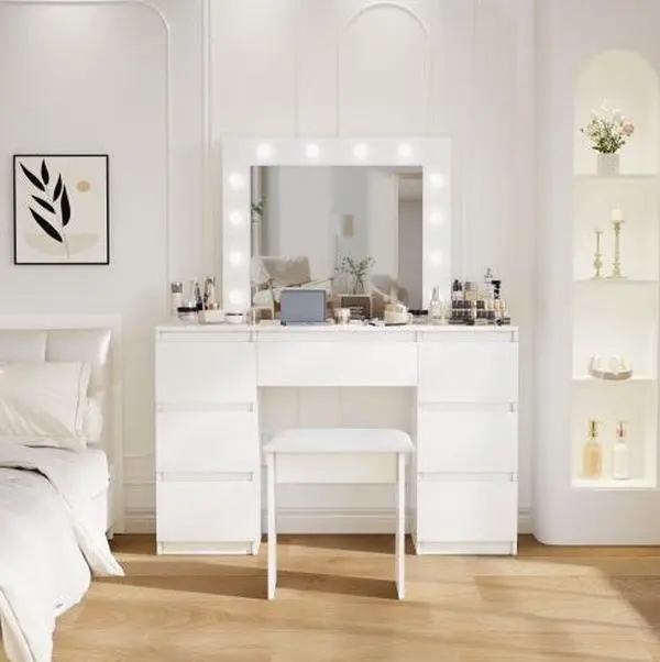 Elegant Large White Dressing Table with Illuminated Mirror & Storage - TikTok Shop Elegant Large White Dressing Table with Illuminated Mirror & Storage - TikTok Shop