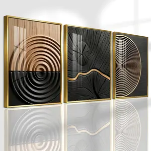 3 Counts Aluminum Alloy Framed Painting, Abstract Geometric Lines And Circles Art, Home Decoration For Living Room, Bedroom, Office, Restaurant, Hallway Wall Decor, Odorless Print Artwork, Luxury Perfect Gift For Friends And Family