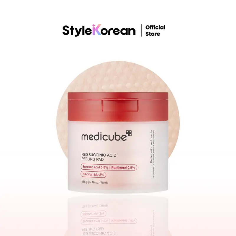 [Official Medicube Partner] Red Succinic Acid Peeling Pad (70ea) - Exfoliating Toner Pad for Breakout-Prone Skin | Niacinamide, AHA, BHA, and Soothing Panthenol - Non-Comedogenic