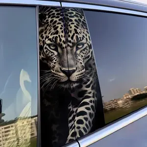 2 Piece Leopard Print Vinyl Car Window Stickers, Waterproof Scratch-Resistant Animal Theme Decals for Plastic Glass Metal Sticker for Cars, Truck Car Decal