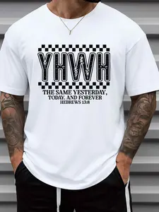 Men'S YHWH Forever Christian Graphic T-Shirt - 180gsm Heavyweight 100% White with Hebrews 13:8 Bible Verse & YHWH Lettering - Casual Streetwear Faith Apparel for Church, Gym, Casual Attire - All-Season Round Neck Short Sleeve Tee