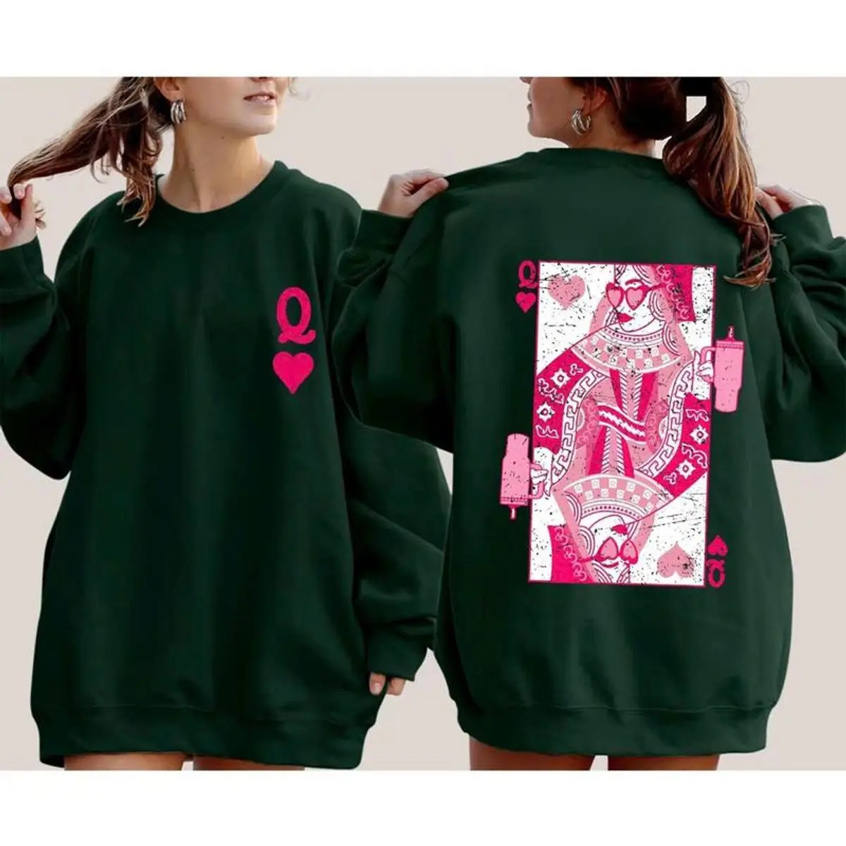 Queen Of Hearts 2 Sided Sweatshirt, Cards, Games, Valentine's Day Shirt, For Women Hoodie, Unisex Sweater Pullover Tee Fit Cotton