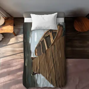 Begin Home Decor C1DCTXLWXRMPDY Lake Dock & Boat Brown Scenic Twin Size Extra Long Duvet Cover - Home Decor