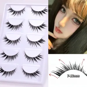 5 pairs of cute fox style diagonal flying false eyelashes, one piece thin black stem, naturally curled up, clear and cold feeling, eye tail elongated design
