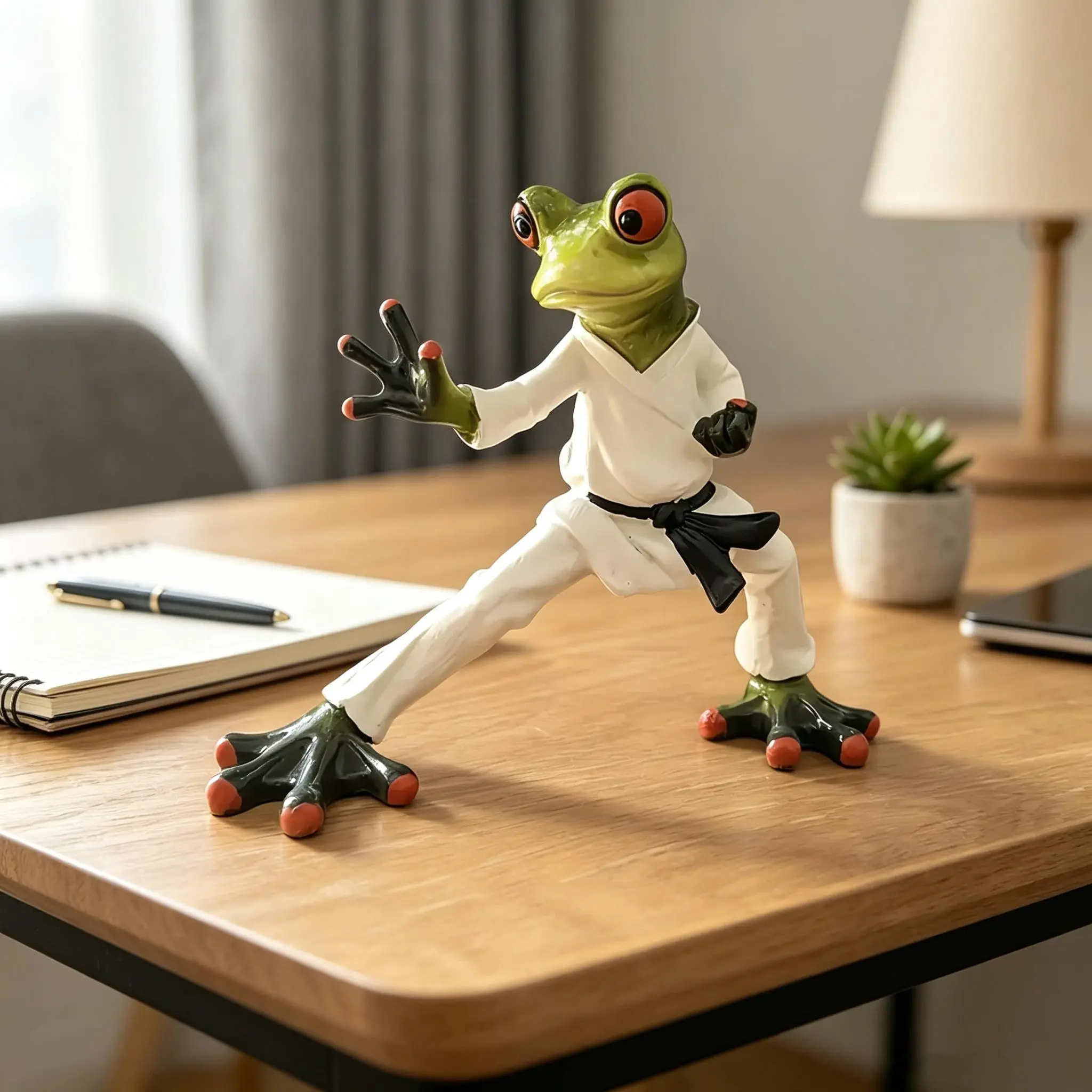 Kungfu Frog Taekwondo Black Arts — a quirky small figurine for the living room, office/study decor, and a fun gift