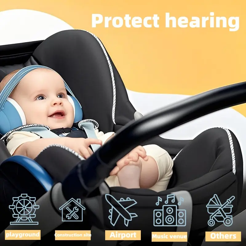 Cat Design Cute Noise Cancelling Ear Muffs with Elastic Headband, Comfortable Fit, Durable Structure, Baby Ear Protection, Newborn Ear Protectors