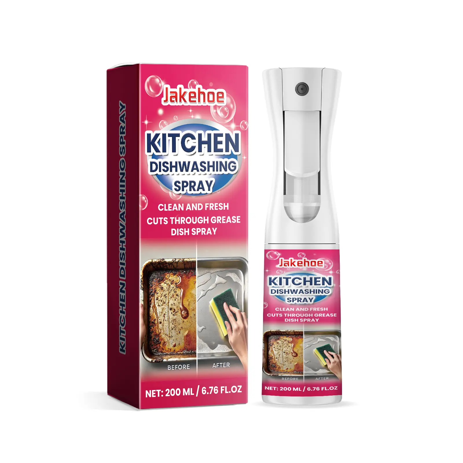Jakehoe Ready-To-Use Gentle Kitchen Dishwashing Liquid Spray - Grease-Cutting, Decontaminating, Brightening Formula with Surfactants - Easy-to-Clean Dishwasher Cleaner for Dishes, Cutlery - Indoor Home Supplies Household Cleaner