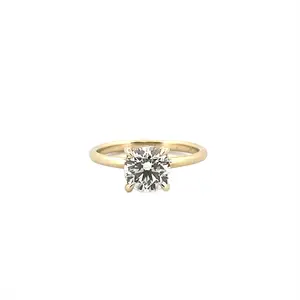 14K Gold 1.50 Carat Round Cut Lab Grown Diamond Solitaire Engagement Ring with Under Halo