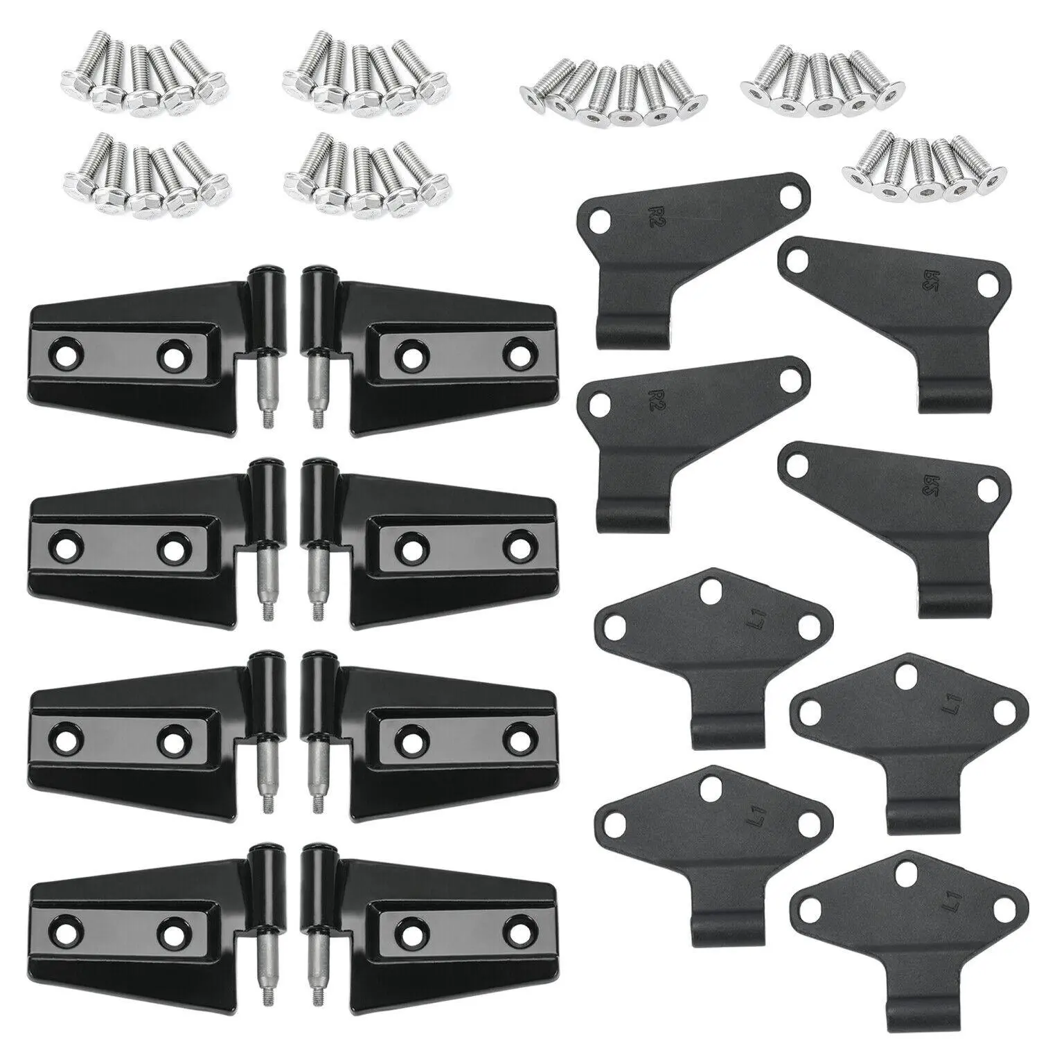 16Pcs Powder Coat Door Hinges Full Set, US-Made Door Repair Component for 07-18 Jeep Wrangler JK Automotive Car Replacement Parts