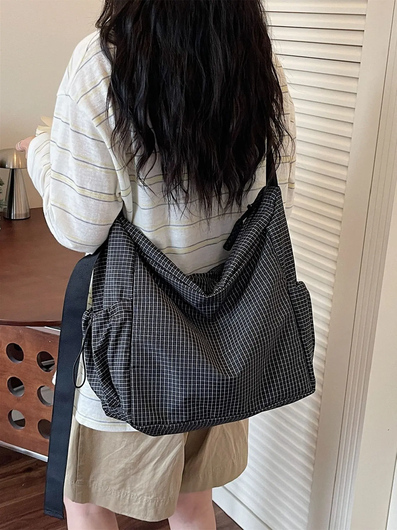 Trendy Korean Style Tote Bag, 2026 Spring Summer New Large Capacity Waterproof Nylon Shoulder Crossbody Bag, Multiple Colors, Drawstring Design, Crossbody Purse