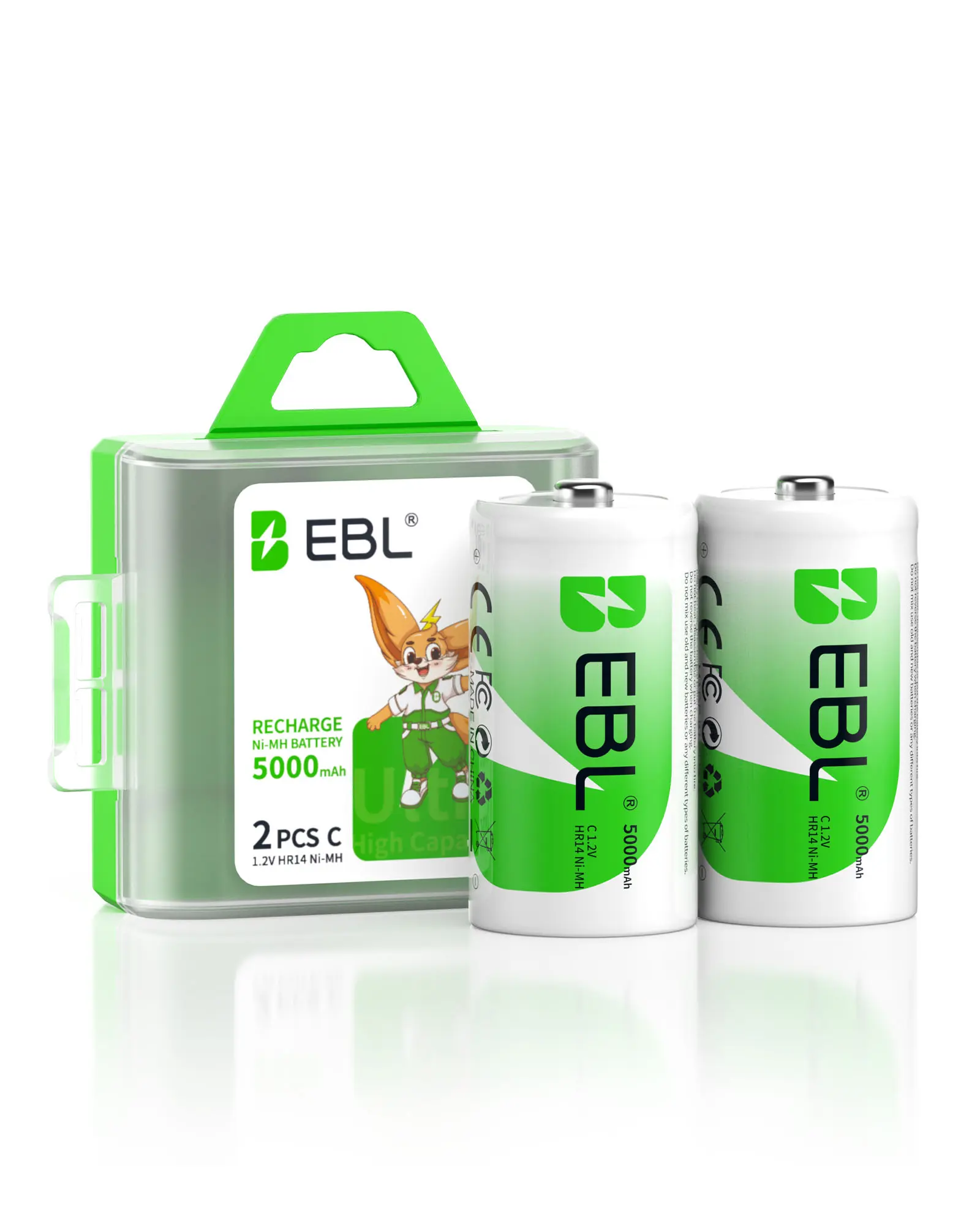 EBL Rechargeable C Batteries 5000mAh NiMH, Pre-Charged Low Self-Discharge C Size Batteries for High-Drain Devices