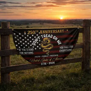 250th Anniversary 1776–2026 Don’t Tread On Me Flag, Patriotic USA Snake Flag, Faith Family Freedom American Banner, Vintage American Flag Outdoor Decor