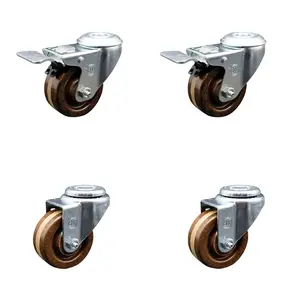 Service Caster SCC-SSBHTTL20S314-PHSHT-2-S-2 Stainless Steel Silver Chrome High Temperature Phenolic Swivel Bolt Hole Caster, 3x1.25 in. Brown Wheels - Set of 4, Silver Chrome Castors