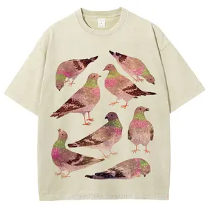 Pink Pigeon Unisex Vintage Washed Shirt, Graphic Tee, Unisex Fashion, Full Color, Full Size, For Men, For Women