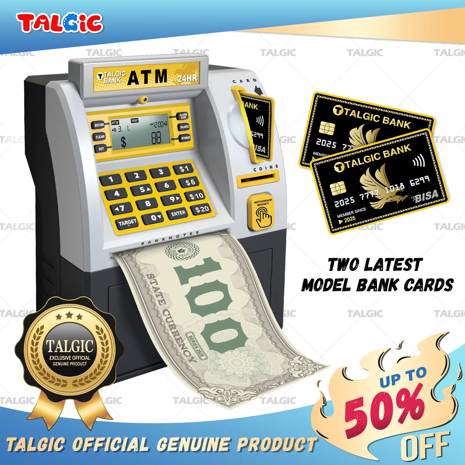 Talgic ATM Piggy bank for boys and girls, best choice for Christmas and birthday gift