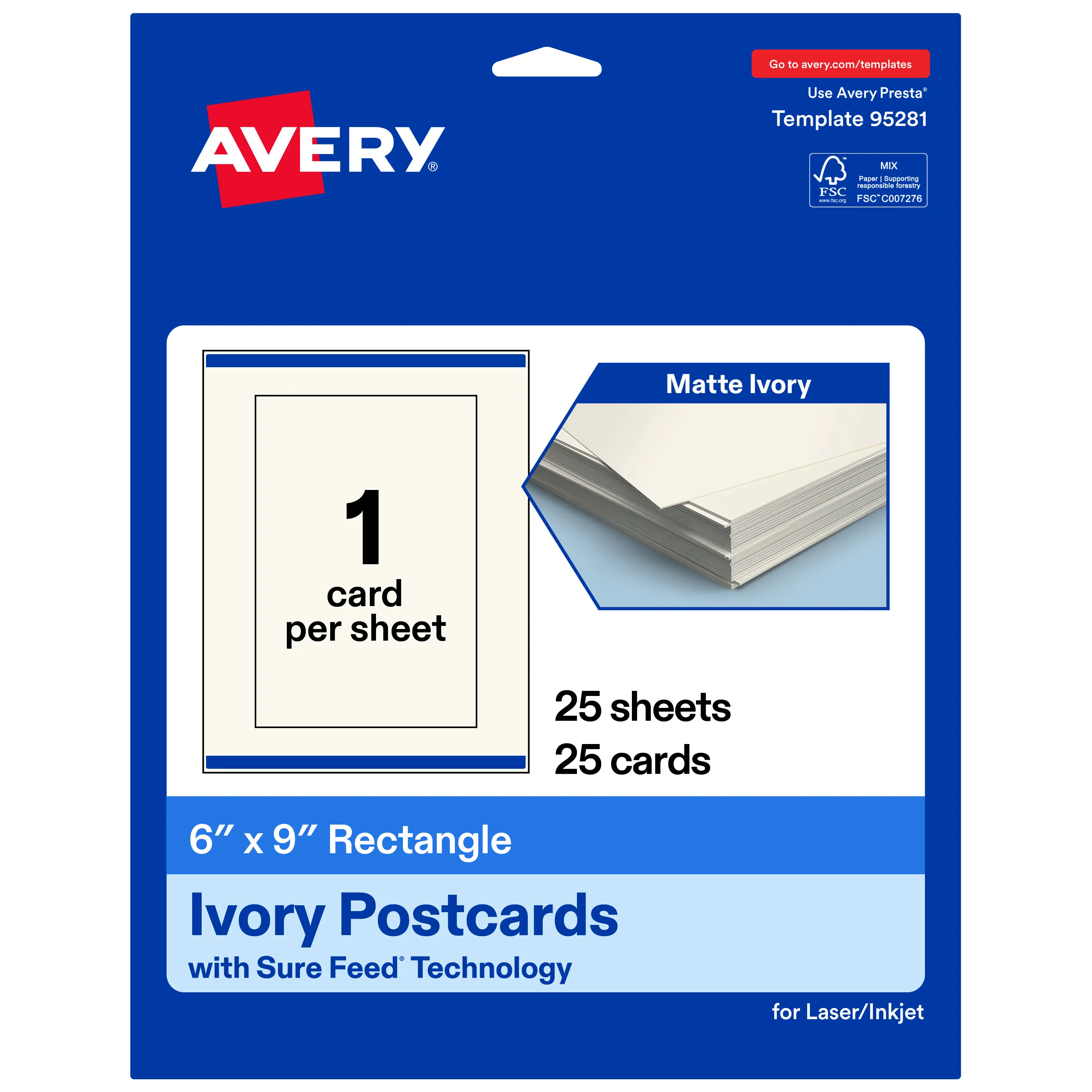 Avery Heavyweight Printable Customized 6" x 9" Matte Ivory Rectangle Postcards, Office Stationery for Computers & Office Equipment Use