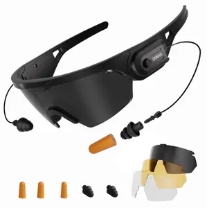 ANSI Z87.1 Certified Antifog Work-Resistant Safety Glasses - NRR 32dB Built-in Earplugs, 3-Lens Interchangeable, UV400, AR15 Tactical Accessories for Range & Hunting PPE, Antifog Safety Glasses