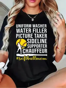 Women'S Softball Mom T-Shirt - Multi-Role Team Parent Gift with Uniform Washer, Water Filler, Picture Taker, Sideline Supporter & Chauffeur Design - Softball Field Apparel in Black, Grey, White, Dark Red - Casual Round Neck Short Sleeve Tee for Game