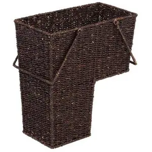 14" Wicker Storage Stair Basket With Handles by Trademark Innovations (Brown)