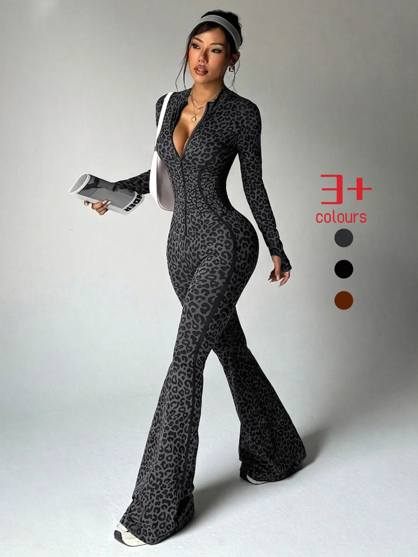 Women's Seamless Leopard-Print Yoga Suit, High-Waisted Butt Lifter, Long-Sleeve Zip-Up, Slim-Fit Workout & Running Sportswear, Activewear, All Season Activewear