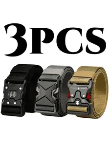 Men's Nylon Belt Set (3pcs), Quick-Release Buckle Design, Adjustable & Durable Fabric Belts, Ideal for Work, Travel, Hiking, Camping